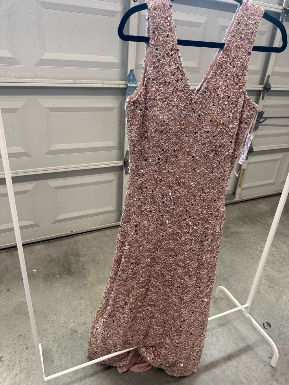 Night Way Collections Blush Pink Sequin Lace V-Neck Prom Dress